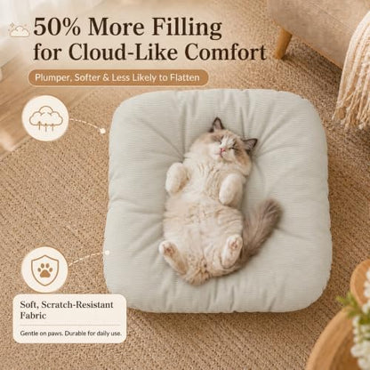 Elevated Cat Bed, Wooden Pet Sofa with Washable Cushion (Square / Beige) - Image 5