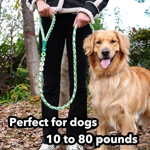 5FT Braided Cotton Rope Leash for Small, Medium and Large Dogs, Mint Meadow - Image 2