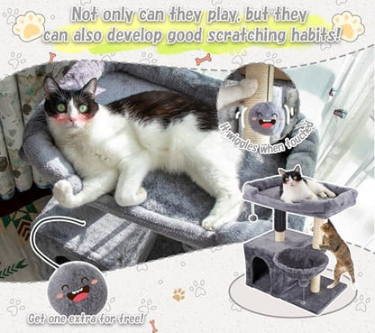 28.4" Small Cat Tree Tower,Cat Scratching Post for Indoor Cats,Featuring with Cat Cave & Cozy Perch,Cat Self Groomer and Interactive Dangling Ball Great for Kittens/Cats (Beige, Large) - Image 6