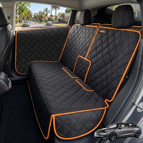Back Seat Cover Compatible with Tesla Model Y, Custom-Fit Waterproof Bench Protector with 2 Door Covers, Nonslip Dog Seat Liner for Pets and Kids, No Chemical Odor, Black by iBuddy
