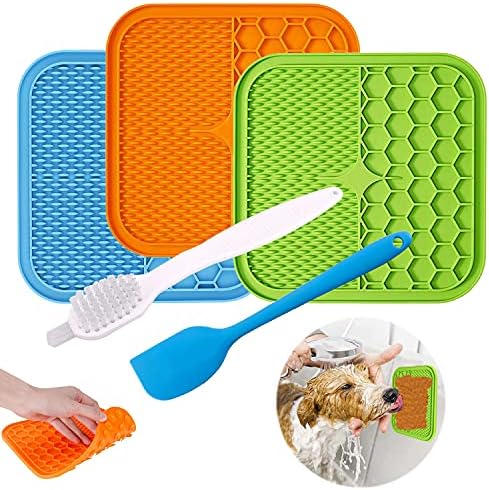 Dog Licking Mat, 3 Pcs Large Licking Mat for Dogs with Suction for Anxiety, Peanut Butter Dog Licking Mat Slow Feeder Dispensing Treater Lick Pad for Dogs Cats Grooming Bathing and Training by Kwispel