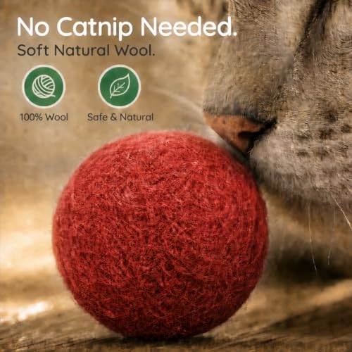 Wool Cat Toys - Felt Cat Toy Balls for Small Pet Fetch and Play - Eco Friendly Quiet Wool Ball Cat Toy for Cats and Kittens - Choose Your Colors 6PCS (Red) - Image 4