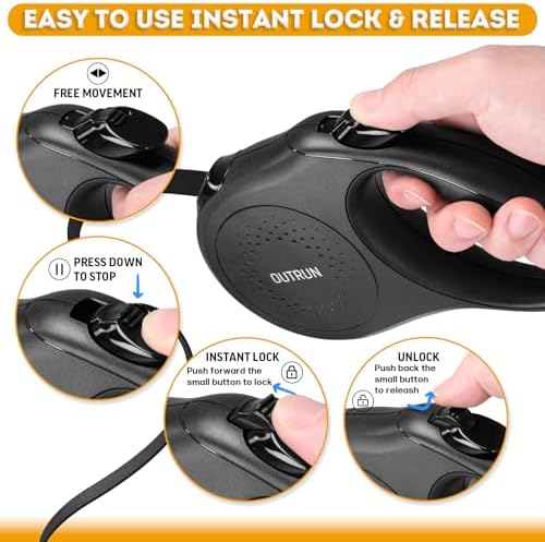 OUTRUN Retractable Dog Leash 26 FT Tape up, to 110 lb, No Tangle, Black - Image 6