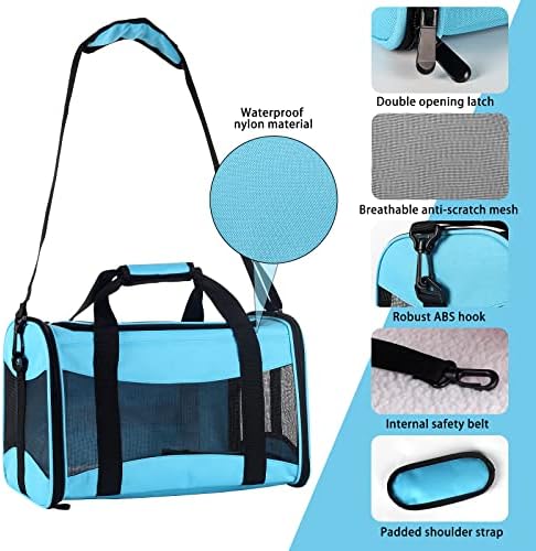 Cat Carrying Case - Pet Carrier Airline Approved, Protable and Breathable Pet Travel Carrier Removable Fleece Pad, Collapsible Cat Carrier Dog Carrier for Medium Cats Small Cats Dogs(Medium, Blue) - Image 3