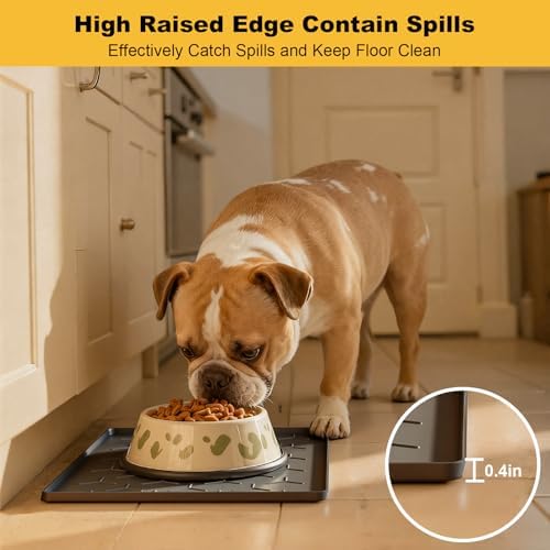 Pieviev Silicone Dog Cat Food Bowl Mat, Waterproof Raised Edge, 16'' x 12'' - Image 2