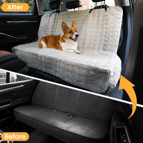 Dog Car Seat Cover, Waterproof Plush Pet Seat Protector, Beige, Back Seat - Image 4