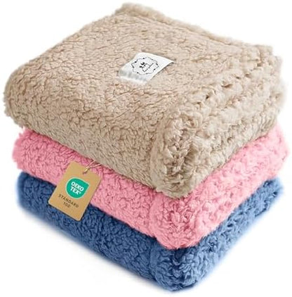 Luciphia 1 Pack 3 Calming Dog Blanket Fluffy Premium Fleece Pet Blankets Soft Sherpa Throw for Dogs Puppy Cat Beige/Pink/HazeBlue Medium (30" x20") by luciphia
