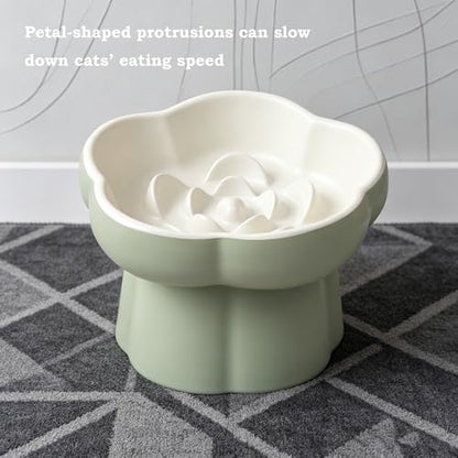 Elevated Flower Ceramic Slow Feeder Cat Bowl, Raised Anti-Gulping Pet Food Bowl, Slower Eating Cat Dish Prevents Vomiting, Healthy Feeding Bowl for Indoor Cats Kittens Small Dogs - Image 2