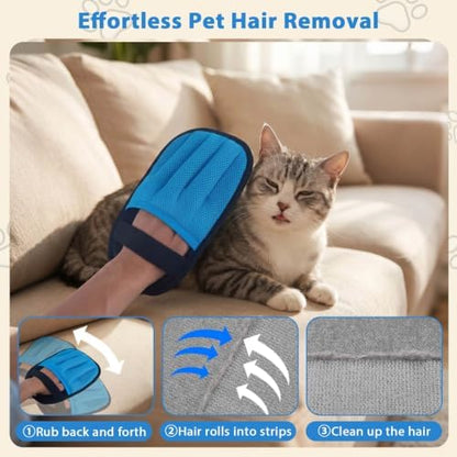 SUETT 2-Pack Pet Hair Removal Gloves, Reusable Five-Finger Grooming Gloves for Dogs and Cats, Removes Pet Hair from Clothes, Sofas, Carpets, and Car Seats, Blue - Image 3