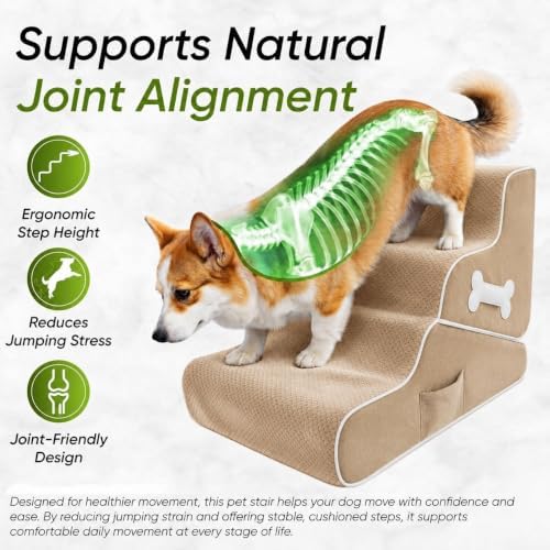 Dog Stairs for Bed & Couch – 2-in-1 Foldable Dog Stairs and Ramp (Beige) - Image 2