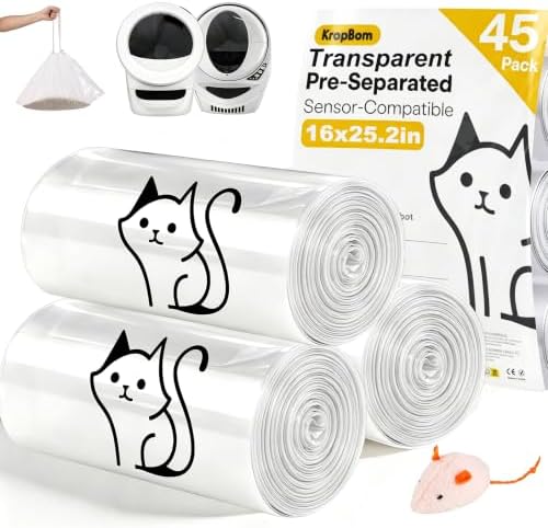 45 Pack Cat Litter Box Robot 4/5/3 Waste Bags, Transparent, Pre-Separated by KropBom