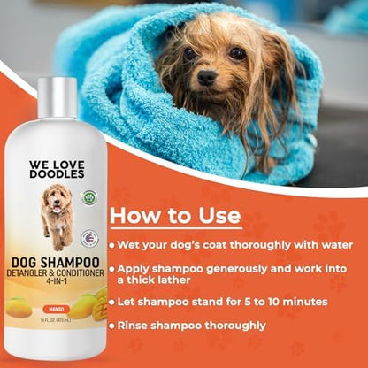 Dog Shampoo, Conditioner & Detangler, Hypoallergenic, Tearless, Mango, 16OZ - Image 4