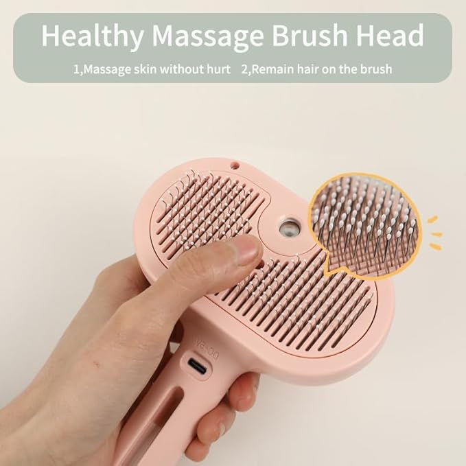 Cat Steam Brush for Long Haired Cats, Dog Brush for Shedding Pet Grooming, Self Cleaning Hair Removal Comb, Pink