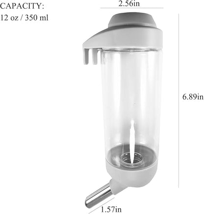 No-Drip 350ml Pet Water Bottle for Dogs & Small Animals (Rabbit/Hamster/Guinea Pig) - Adjustable Cage-Mounted Dispenser with Detachable Leak-Proof Design for Kennels/Crates, Grey