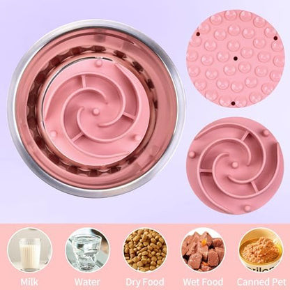 Slow Feeder Dog Bowls Insert, Bestalk Soft Silicone Slow Eating Feeder Insert with Suction Cups for Small, Medium and Large Dogs, Fit into Basic and Elevated Dog Bowls, Pink - Image 5