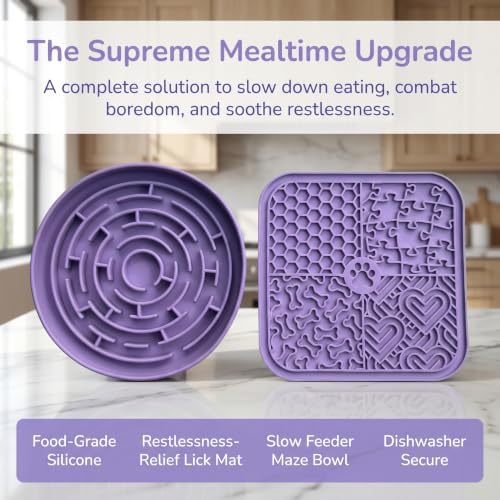 YCT Dog Cat Lick Mat and Slow Feeder Bowl Set, Thickened Food Grade Silicone with Strong Suction Cups, Anxiety Relief Calming Lick Pad for Bathing Grooming Training - Image 5