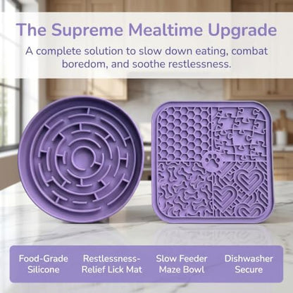 YCT Dog Cat Lick Mat and Slow Feeder Bowl Set, Thickened Food Grade Silicone with Strong Suction Cups, Anxiety Relief Calming Lick Pad for Bathing Grooming Training - Image 5
