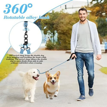 Dog Double Leashes,Rope Bungee Three Leash with Padded Handle Removable for 3 Dogs,Tangle-Free, Padded Handles, 360° Swivel Control (Blue, 3 Way) - Image 2