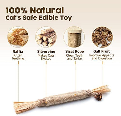 Potaroma 6 Pcs Natural Silvervine Sticks Cat Toys, Catmint Silvervine Blend Sticks, Kittens Chew Toys for Teeth Cleaning, Matatabi Dental Care Cat Treat, Edible Kitty Lick Toys - Image 2