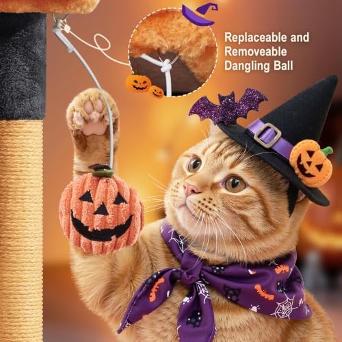 Yaheetech Halloween Cat Tree, Black/Pumpkin Orange Small Cat Tower - Image 5