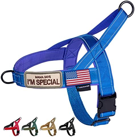 Annchwool No Pull Dog Harness with Soft Padded Handle,Reflective Strip Escape Proof and Quick Fit to Adjust Dog Harness,Easy for Training Walking for Small & Medium and Large Dogs(Blue,XL) by Annchwool