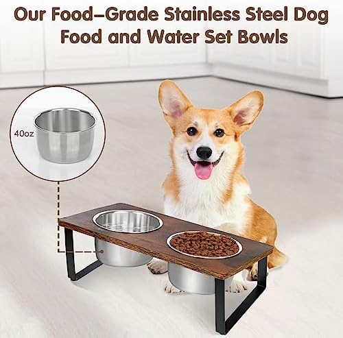 Elevated Dog Bowls for Small Medium Wood Dogs Raised Bowl Stand with 2 Stainless Steel Deep Dog Food and Water Bowls, Anti Vomit, Non-Slip Feeding Dishes(Tilted，3 inches in Height, 40oz - Image 2