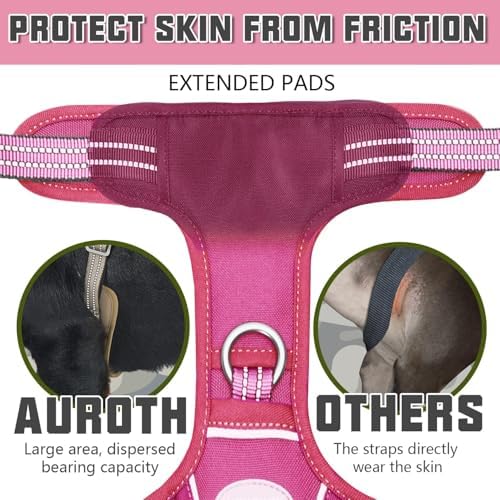 Auroth Tactical Dog Harness for Large Dogs No Pull Adjustable Pet Harness Reflective K9 Working Training Easy Control Pet Vest Military Service Dog Harnesses Rose Red M - Image 4