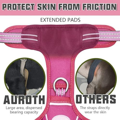 Auroth Tactical Dog Harness for Large Dogs No Pull Adjustable Pet Harness Reflective K9 Working Training Easy Control Pet Vest Military Service Dog Harnesses Rose Red M - Image 4