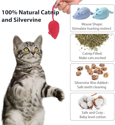 Catnip Toys Crochet Mouse, 6 Pcs Yarn Cat Nip Mice Safe Teeth Cleaning Chew Toy for Indoor Kittens Kitty, Adult Cats Interactive Catnip Cat Kicker Toys Anxiety Relief - Image 5