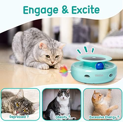 ORSDA Cat Toys 2-in-1 Interactive Cat Toys for Indoor Cats, Automatic Cat Toy Balls, Mice Toys Ambush Feather Kitten Toys with 7pcs Attachments, Dual Power Supplies, Adjustable Speed, Auto On/Off - Image 4