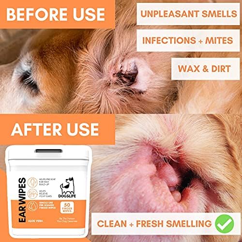 Dog Ear Wipes for Dogs | Ear Cleaning Wipes | Remove Wax, Dirt & Odor | Soothe Itchy Smelly Ears | 50 Soothing Aloe Vera Dog Ear Cleaner Finger Wipes - Image 3