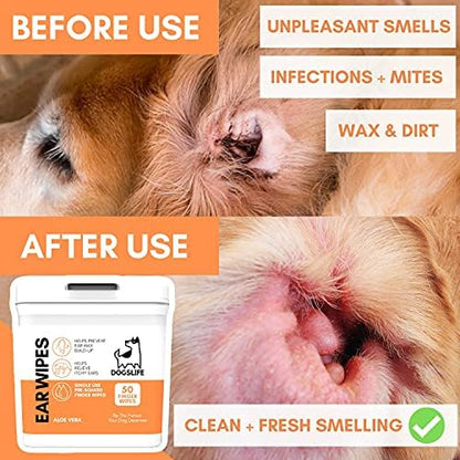 Dog Ear Wipes for Dogs | Ear Cleaning Wipes | Remove Wax, Dirt & Odor | Soothe Itchy Smelly Ears | 50 Soothing Aloe Vera Dog Ear Cleaner Finger Wipes - Image 3