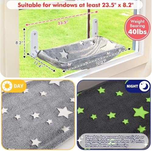 Zoratoo Glow in the Dark Cat Window Perch, Foldable Cordless Pet Hammock, M - Image 4