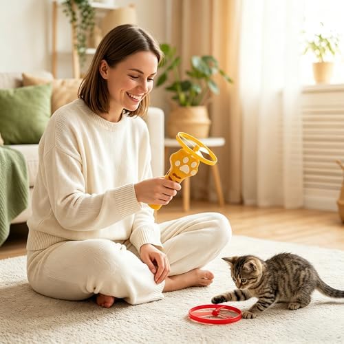 Cat Dog Launcher Toy, Rechargeable Interactive Pet Toy with LED Lights Cat Fetch Toys with 6 Flying Spinner Discs, 8pcs Cat Spring Toy, Adjustable Launch Control for Hunting Indoor Outdoor - Image 6