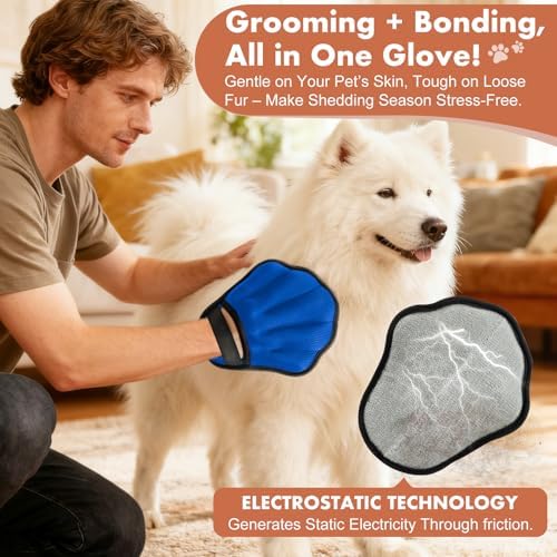 Pet Hair Removal Glove, Electrostatic Pet Hair Remover Glove for Cats & Dogs, Pet Hair Remover Tool for Laundry, Couch, Carpet, Car Seat - Upgraded Five-Finger, Reusable, Blue+Grey - Image 2