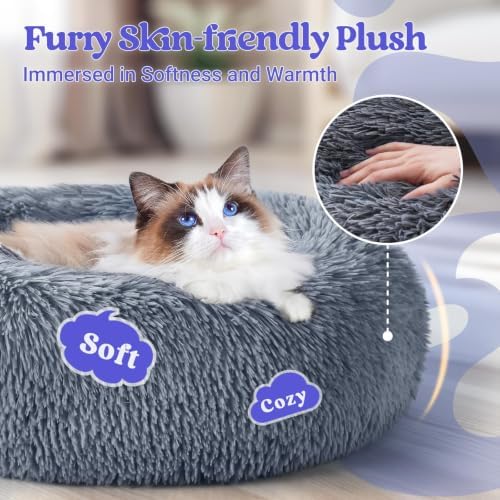 rabbitgoo Calming Cat Beds for Indoor Cats, 20 inches, Dark Grey - Image 2