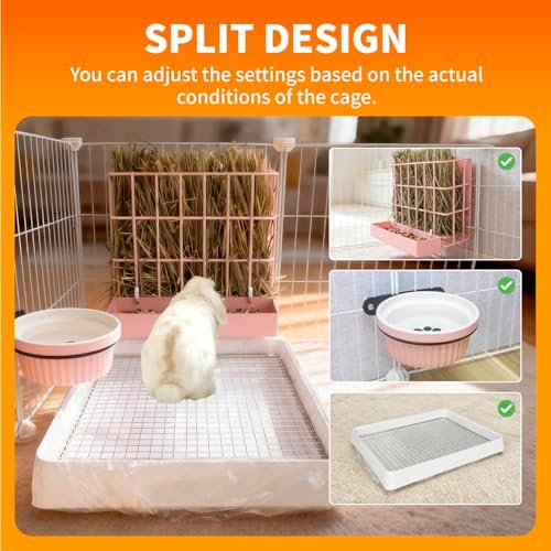 BESNEW 3 in 1 Rabbit Hay Feeder with Litter Box,Upgraded Metal Hay Rack & Litter Tray & Water Bowl,Quick Cleaning,Easy to Install,Bunny Supplies for Rabbit Guinea Pig Chinchilla Small Animals - Image 6
