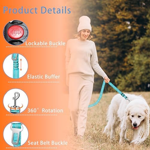 Seyezo Dog Car Seat Belt for Car, 2 Piece Set Retractable Dog Car Harness Adjustable Reflective Dog Seatbelt for Vehicle Headrests, Dog Safety Restraint Seatbelt Heavy Duty& High Elastics, Sky Blue - Image 2