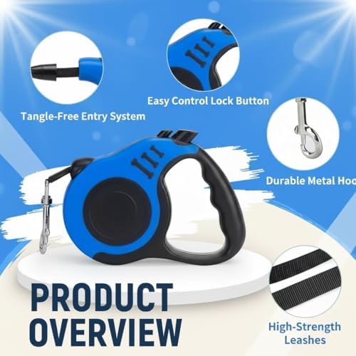 Retractable Dog Leash Features a Durable 16.5 ft (5 m) Tape for Pets up to 33 lbs, with a Smooth one-Button Brake and Lock System and an Ergonomic, Anti-Slip Handle for Safe, Controlled Walks - Image 6