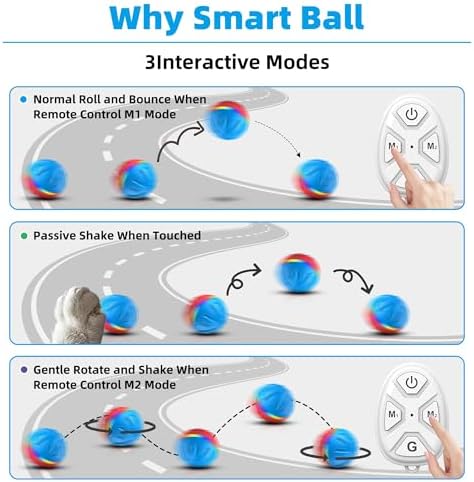 Casfuy Durable Motion Activated 2 Speed Interactive Ball Dog Toy with Remote & LED Light, Blue - Image 4