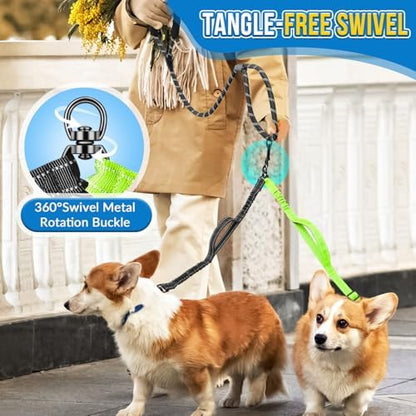 AUTOWT Double Leash for Two Dogs, No Tangle 360° Swivel Dual Dog Leashes with 4 Handles, Super Lightweight for Puppy, Reflective Adjustable Strap and Shock Absorbing Bungee - Image 5