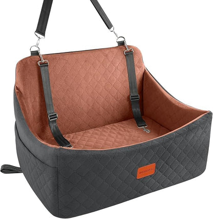 Wooaidagg Dog Car Seat for Medium & Large Dogs Up to 55lbs, Memory Foam Cushion, Washable Cover, Safety Straps & Non-Slip Bottom(Black/Brown,Large) by WOOAIDAGG
