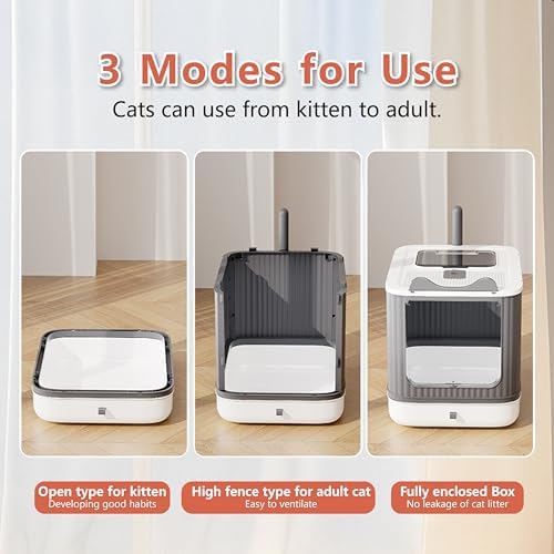 Covered Cat Litter Box with Lid for Kitten to Medium, Grey-White - Image 4