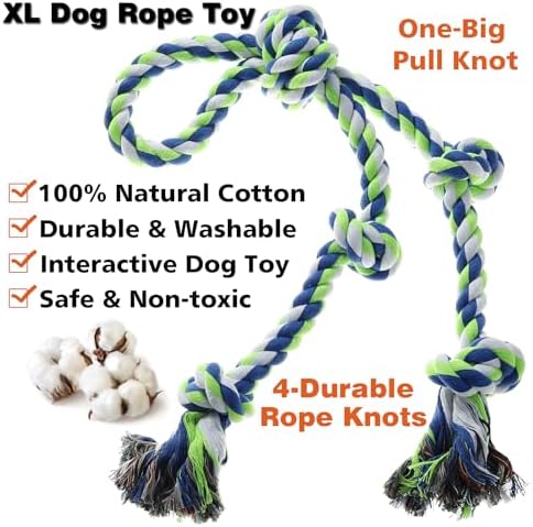 Rope Toy for Dogs，Large Dog Rope Toys for Aggressive Chewers, Heavy Duty Dog Toys for Large Medium Breed, Indestructible Tough Chew Toys Tug of War Dog Toy Cotton Rope for Teeth Cleaning - Image 4