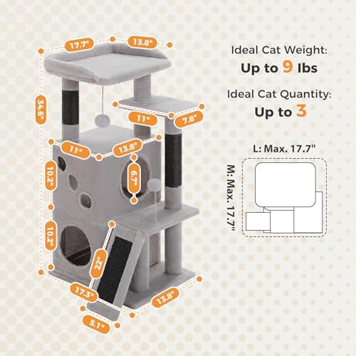 PETEPELA Kitten Cat Tree, 34.6" Small Cat Tower with Ramp & Toys, Black - Image 5