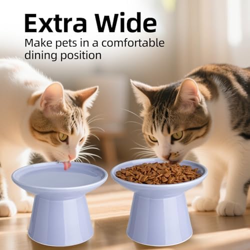 Ceramic Elevated Cat Food Bowls,6.2" Wide,2-Pack,Light Purple - Image 3