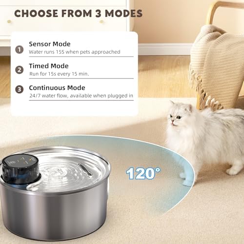 Casfuy PWL-003 Smart Motion Sensor Cordless Stainless Steel Dog & Cat Water Fountain, 108-oz - Image 4