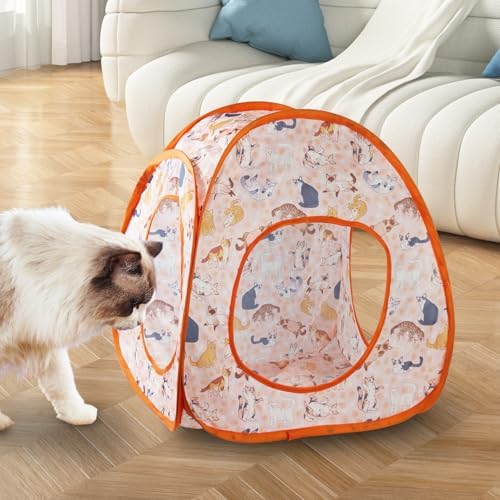 Andiker Cat Tent, 3 Holes Safe and Strong Cute Cats Tunnel Collapsible Easy to Carry Cat House for Indoor Cats Kittens Hiding Playing Training Sleeping (Tent Orange) - Image 5
