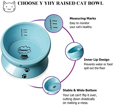 Y YHY Ceramic 15 Ounce Slanted Cat Food Water Bowl, Lake Blue - Image 4