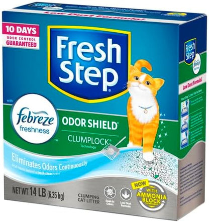 Fresh Step Clumping Cat Litter, Odor Shield, Long Lasting Odor Control Kitty Litter with Activated Charcoal, Low Dust Formula, 14 lb (Pack of 2)